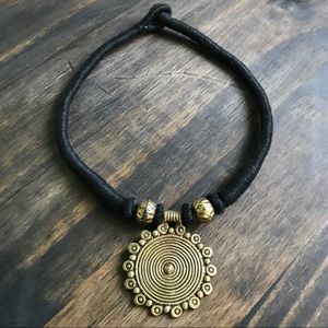 TRIBAL BLACK AND BRONZE SPIRAL  PENDANT NECKLACE
